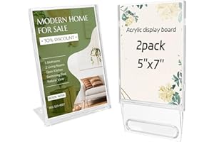 AetJxixee 2 Pack 5x7 Inch Sign Holder Vertical, Double-Sided Usage with Swivel Base for Table Display, for Office, Store, Restaurant, Retail Counters, for Menu, Message Board, Note