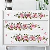 Rose Vine Wall Stickers Pink Rose Wall Decal 4 Sheets Peel and Stick Clings Suitable for Decorating The TV Background Wall in Bedrooms and Living Rooms(Pink)