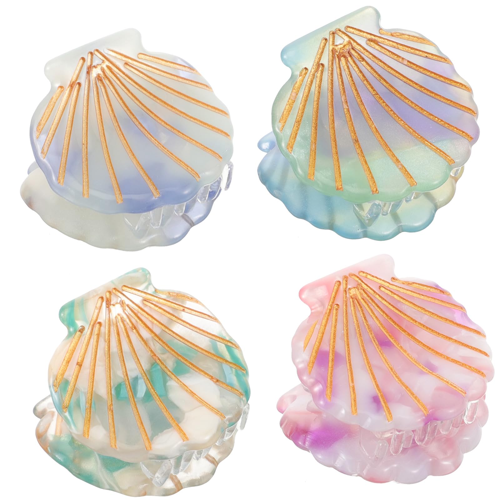 KALLORY Claw Hair Clips 4pcs Shell Hair Clips Sea Shell Jaw Clips Mini Shell Hair Clips for Women Girls Makeup Assorted Mini Claw Clips