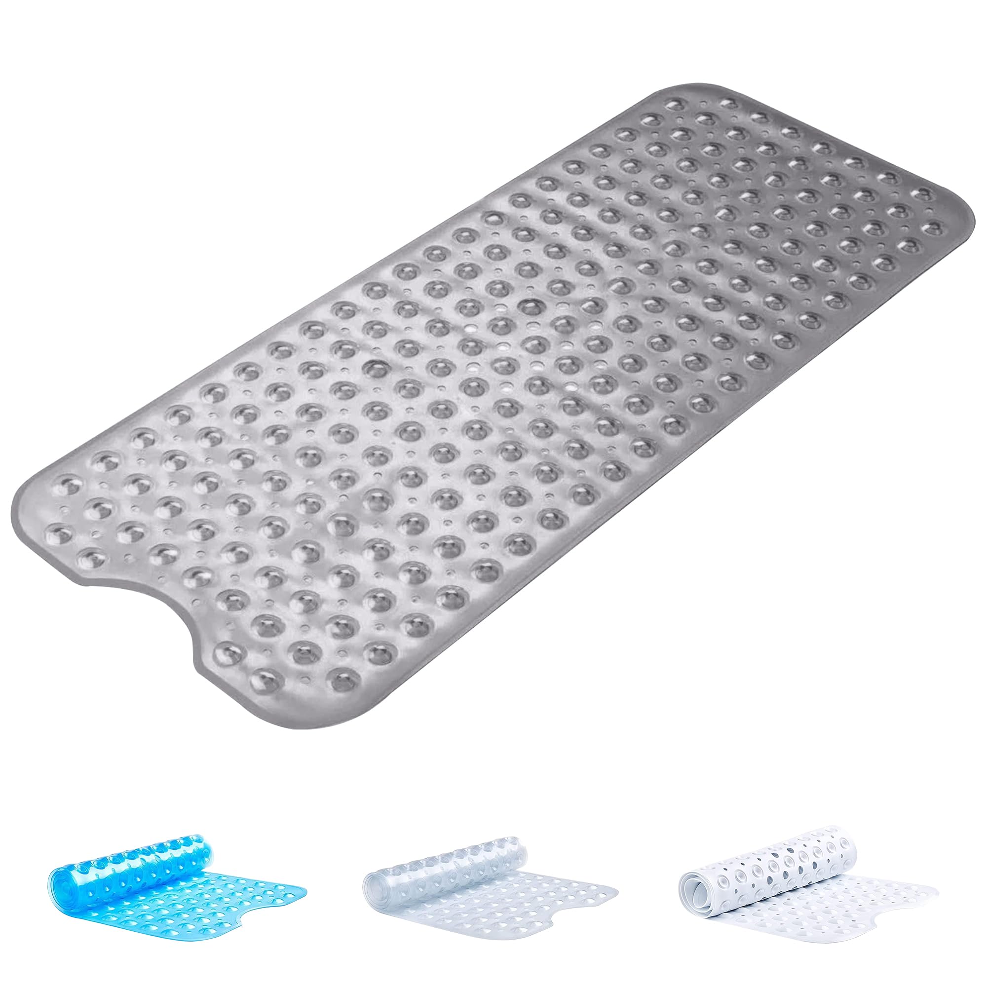 Oxford Homeware Shower Bath Mat Non Slip Anti Mould - Grey 70x38 cm Shower Mat for Bathtub and Bathroom with Drain Holes and Strong Suction Cups Machine Washable Bath Mats