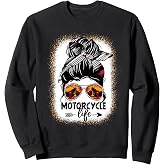 Leopard Messy Bun Hair Woman Motorcycle Life Biker Girl Sweatshirt