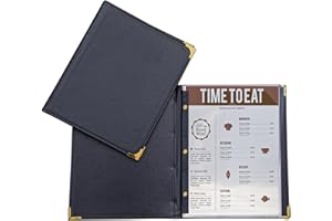 QNTCCX Menu Covers 8.5 x 11 inch - Restaurants Menu Holder 7 Page 14 View with Transparent Sleeve Premium Faux Leather for, Bars, and Cafes (2-Pack)
