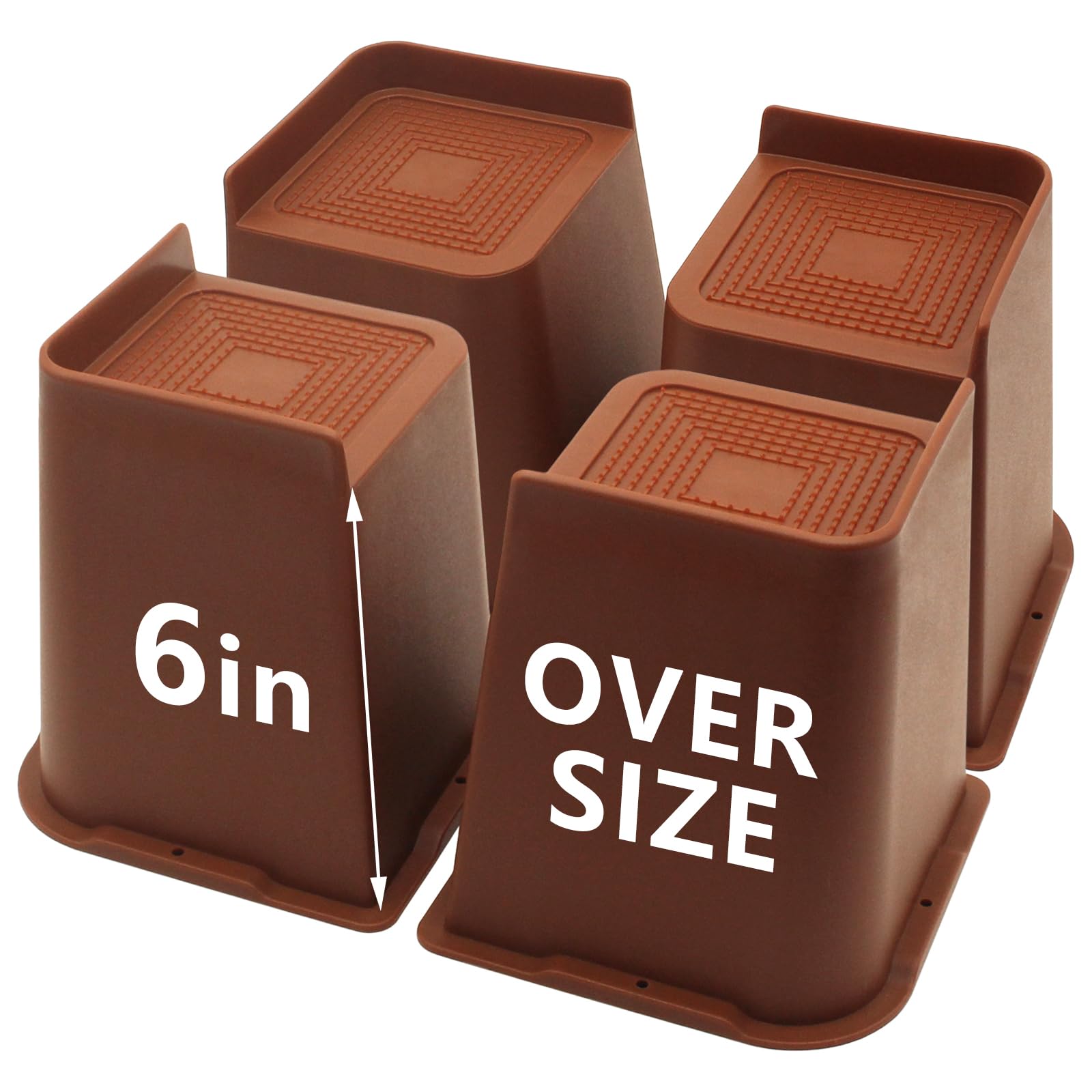 Photo 1 of HANIHUA 4 Pack Brown Bed Risers 6 inch Heavy Duty, Oversized Furniture Risers, Bed Lifts Risers for Table, Sofa, Chair, Couch, Desk, Bed Frame Risers Supports Up to 6,500 Lbs