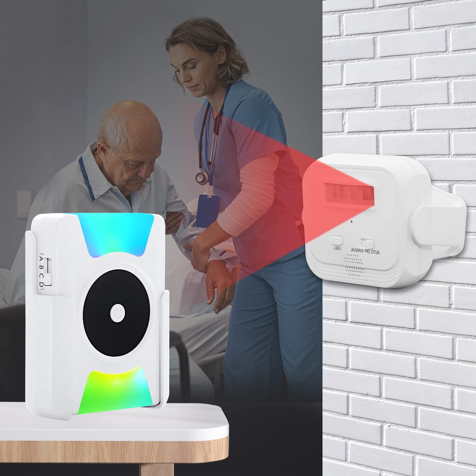 DAYTECH Indoor Motion Sensor Alarm for Caregiver Pager Room Bed Alarm and Fall Prevention Alarm for Elderly Dementia Patients Elderly Monitoring Wireless Alert System