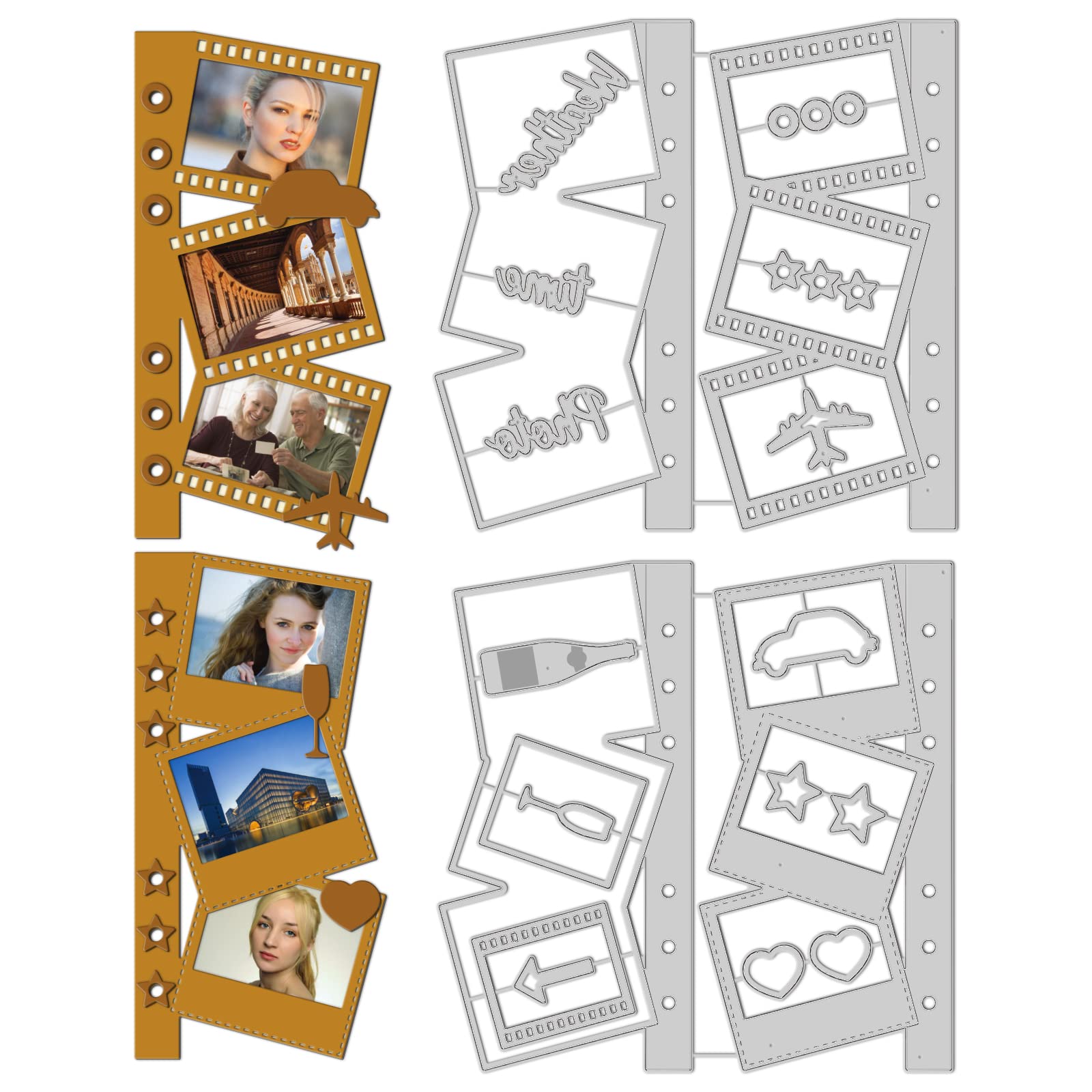 GLOBLELAND Retro Classic Theme Cut Dies Pocket Photo Frame Card Film Photo Frame Paper Clip Cutting Dies Metal Die Cuts Stencils Embossing Stencil for Card Making DIY Scrapbooking Photo Album