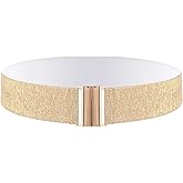 Quilax Wide Elastic Gold Belts for Women, Gold Elastic Belts for Dresses, Vintage Trimmer Belt for Dresses and Jeans