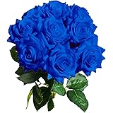 Mandy's 10pcs Blue Flowers Artificial Silk Rose Flowers Real Touch 17” for Home Decoration Bridal Wedding Bouquet and Parties