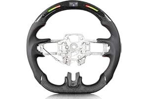 TESFEEL Carbon Fiber Steering Wheel for Mustang 2018-2022 with LED Shift Indicator D-shaped Racing Display Nappa Perforated Leather Steering Wheel for Mustang EcoBoost/GT for Shelby GT350/GT350R