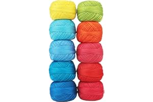 AMOHilos Size 8 Double Mercerized Egyptian Long Staple Cotton Pearl Thread 10 Grams (87 Yards)/Ball Crochet Thread 10 Colors per Box for Crochet Hardanger Cross Stitch Hand Embroidery (Set J)