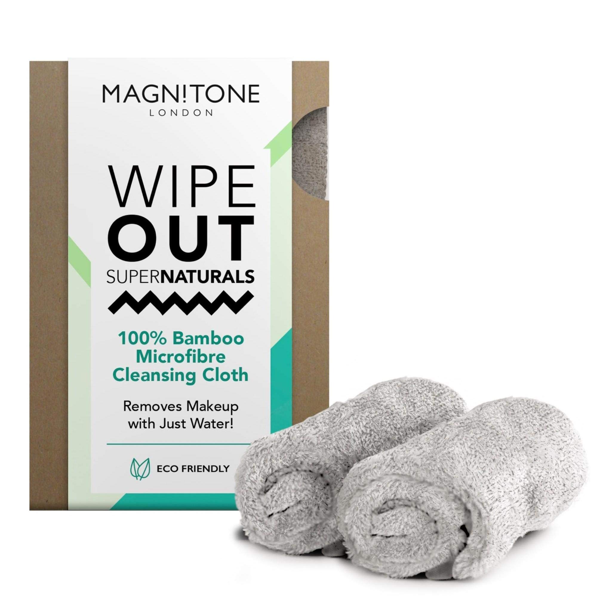 Magnitone London WipeOut Extraordinary 100% Bamboo MicroFibe Super Natural Cleansing Cloth, Grey - 40cm x 17cm each - Pack of 2
