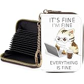 Luoycxy Credit Card Holder for Women,Small Rfid Wallet with Keychain Zipper,Cute PU Leather Card Case Wallet，Accordion Credit Card Wallets Gift,Angry Cat