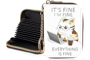 Luoycxy Credit Card Holder for Women,Small Rfid Wallet with Keychain Zipper,Cute PU Leather Card Case Wallet，Accordion Credit Card Wallets Gift,Angry Cat