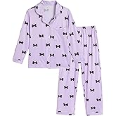 Hupohoi Girls Button Down Long Sleeve Pajama Sets Winter 2PCS Cartoon Sleepwear with Pockets for Teens PJS Size 8 to 16