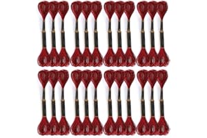 Haofy 24Pcs Red Glossy Metallic CrossStitch Thread for Embroidery Designs, High Strength Sewing Thread for HandMade Work, Sui
