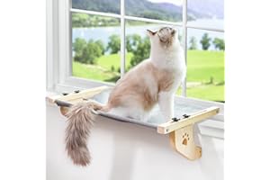 AMOSIJOY Cat Sill Window Perch Sturdy Cat Hammock Window Seat with Wood & Metal Frame for Large Cats, Easy to Adjust Cat Bed for Windowsill, Bedside, Drawer and Cabinet