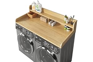 BigPonPon 2-Tier Washer and Dryer Countertop with 2.75" H Guard,54" W x 27.5" D Laundry Countertop Cover with Non-Slip Pad,Large Space Laundry Topper for Folding Clothes Over Washer-Pure Wood Color
