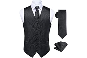 Enlision Mens Suit Vest Set 3PCS Paisley Tuxedo Vest & Tie Pocket Square for Wedding Prom Party Formal Business