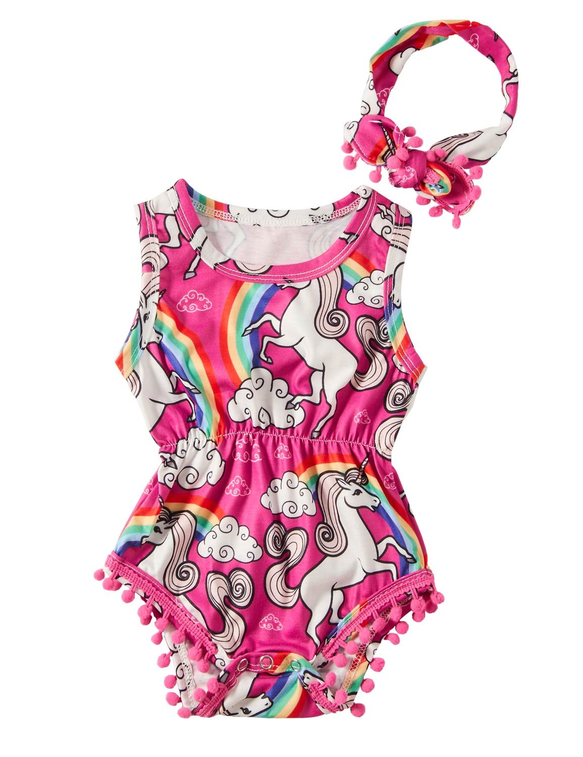 Bodysuit Sleeveless White Unicorn Ponies Print Onesies Jumpsuit for Baby Infant Toddler Shower Gift Sunsuit,Baby Romper Girls 12-24 Months 12-18 Months