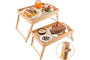 2 Pack Bed Tray Table for Eating, 16.3 x 11.8 Inch Breakfast Food Tray with Adjustable Folding Legs, Portable Serving Tray fo