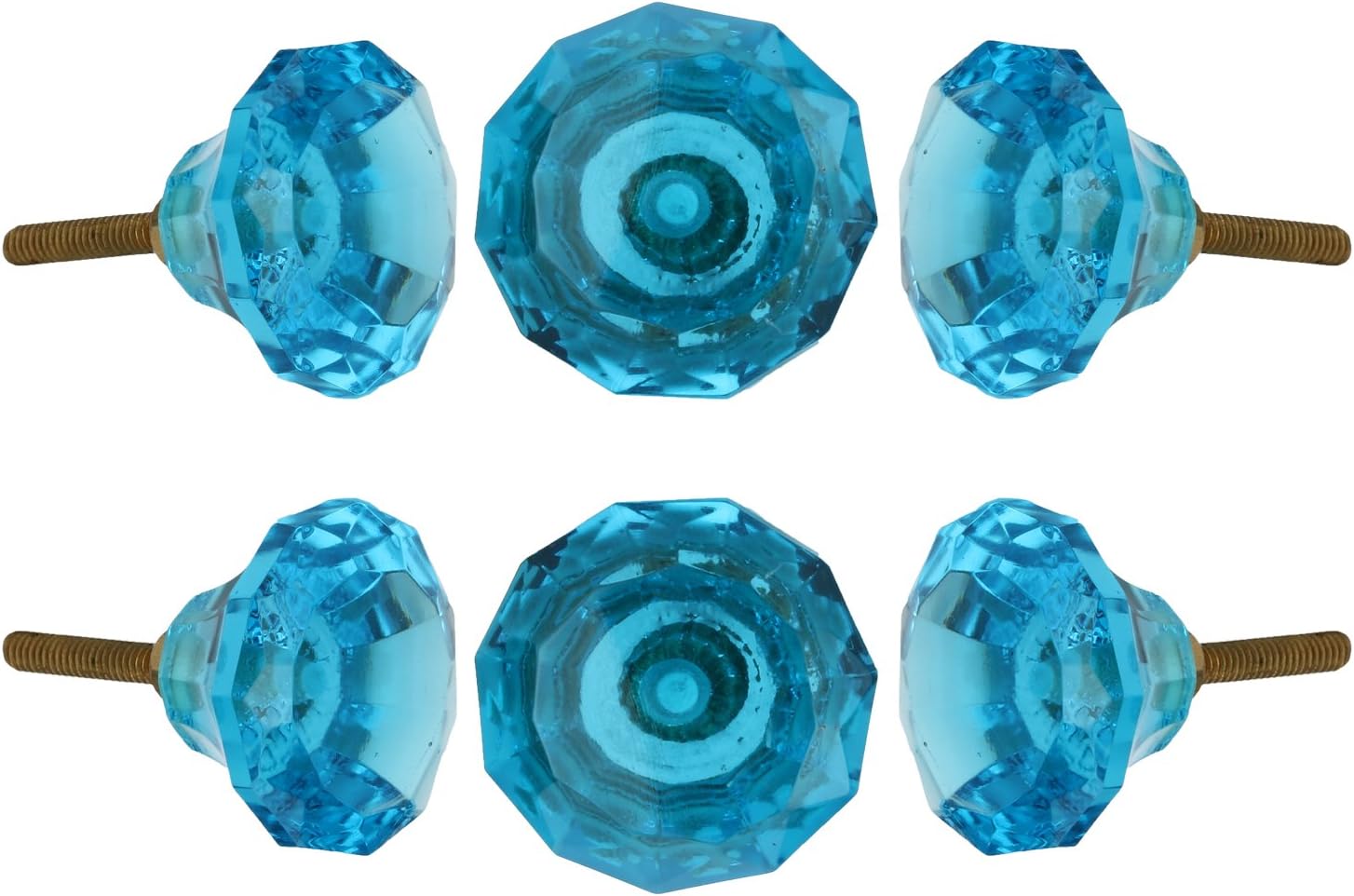 Set of 6 Crystal Glass Knobs Kitchen Cabinet Cupboard Glass Door Knobs Dressser Wardrobe and Drawer Pull by Perilla Home (Blue)