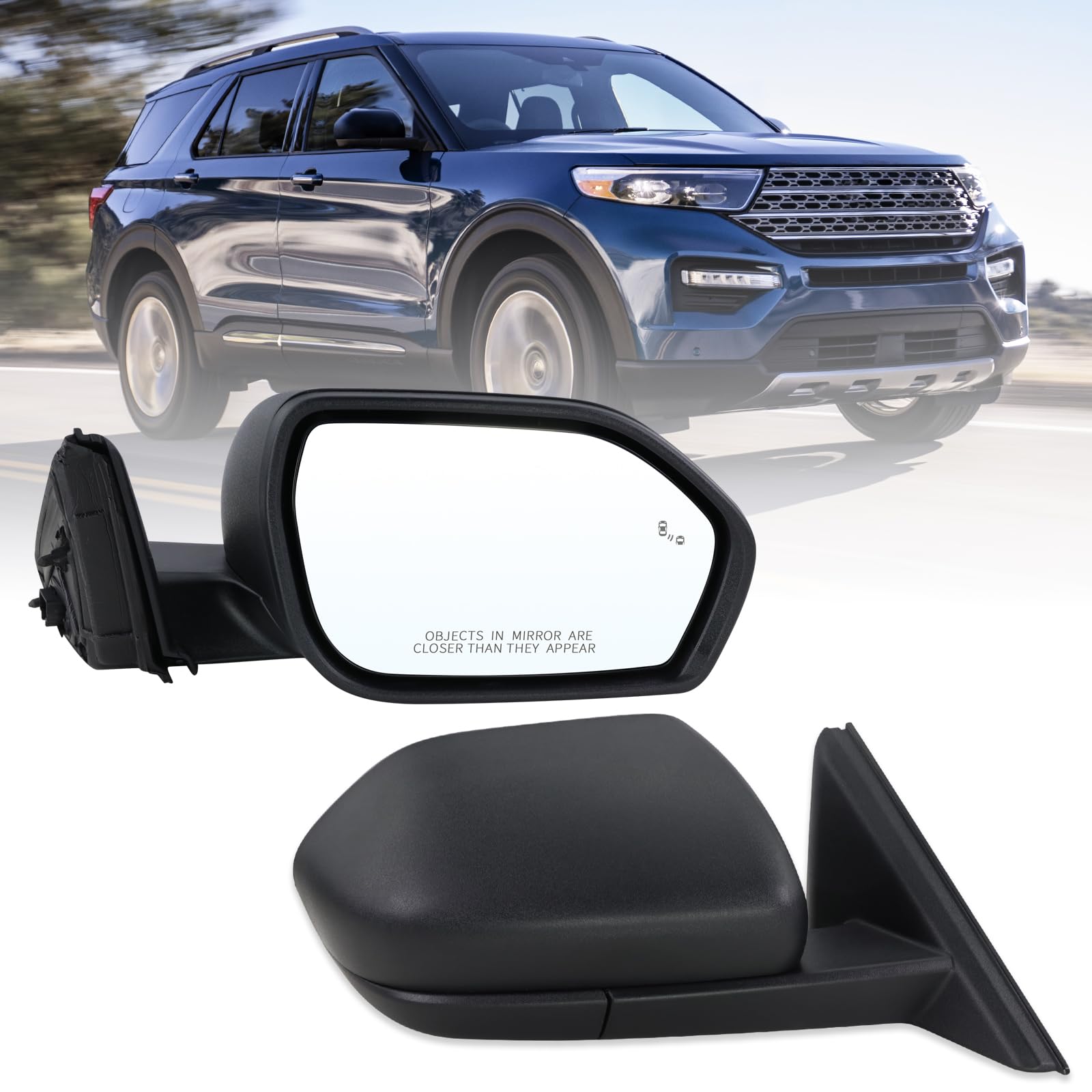 Photo 1 of Lqito Right Passenger Side Mirror Compatible With 2020 2021 2022 2023 2024 2025 Ford Explorer With Manual Folding Power Glass Heated Blind Spot Black Replace#LB5Z17682BA(7Pins)