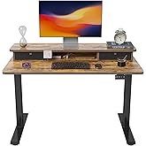 FEZIBO 40 x 24 Inch Height Adjustable Electric Standing Desk with Double Drawer, Stand Up Desk with Storage Shelf, Sit Stand 