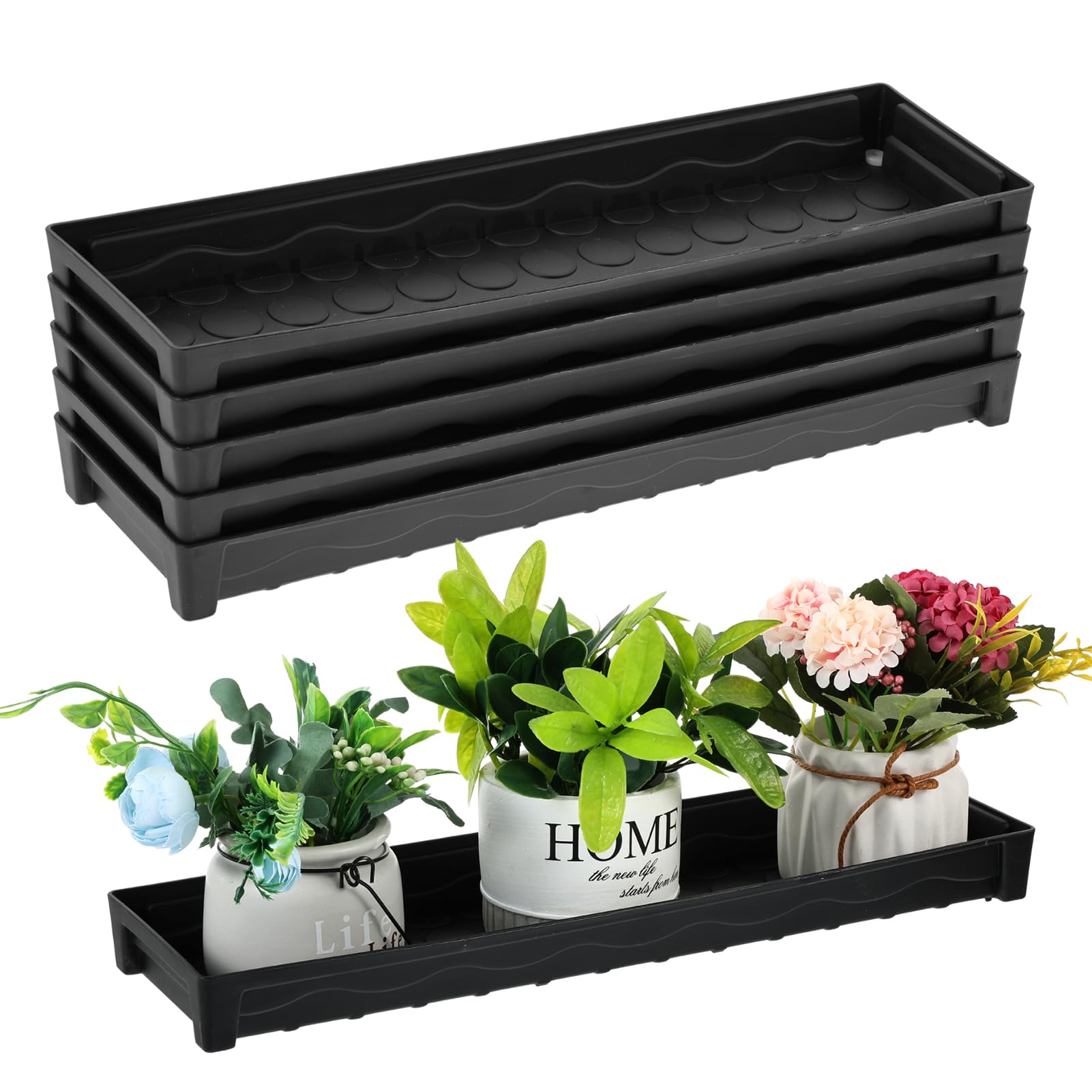 6 PCS Plastic Plant Tray Saucer, Rectangular Window Sill Plant Tray for