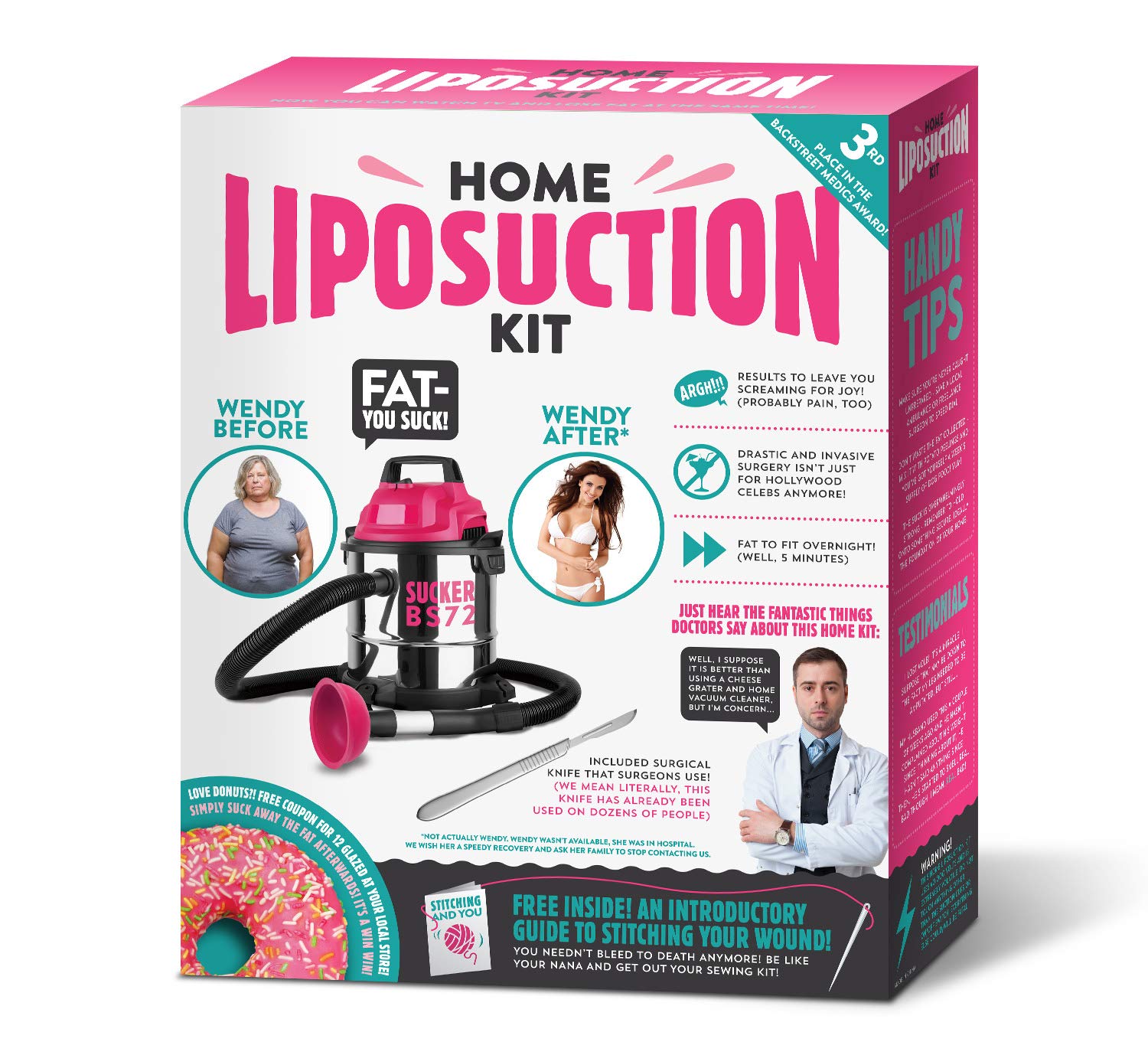 Seymour Butz Home Liposuction Kit Prank Giftbox - Pink, 11.25" x 9" x 3.25" - Gift Box for Parties and Occasions