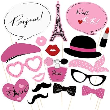 Amosfun 18pcs Paris Photo Booth Props French Ooh La La Party