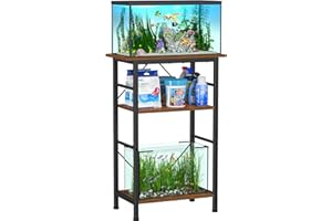 Snughome 5-10 Gallon Aquarium Stand, 3 Tier Fish Tank Stand with Storage, Fish Tank Stand with Metal Frame, Reptile Turtle Tank Stand for Home Office, 20.47" x 11.02" x 30.52", Rustic Brown