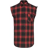 NOTGULV Men's Flannel Sleeveless Shirt Casual Button Down Vest Shirts