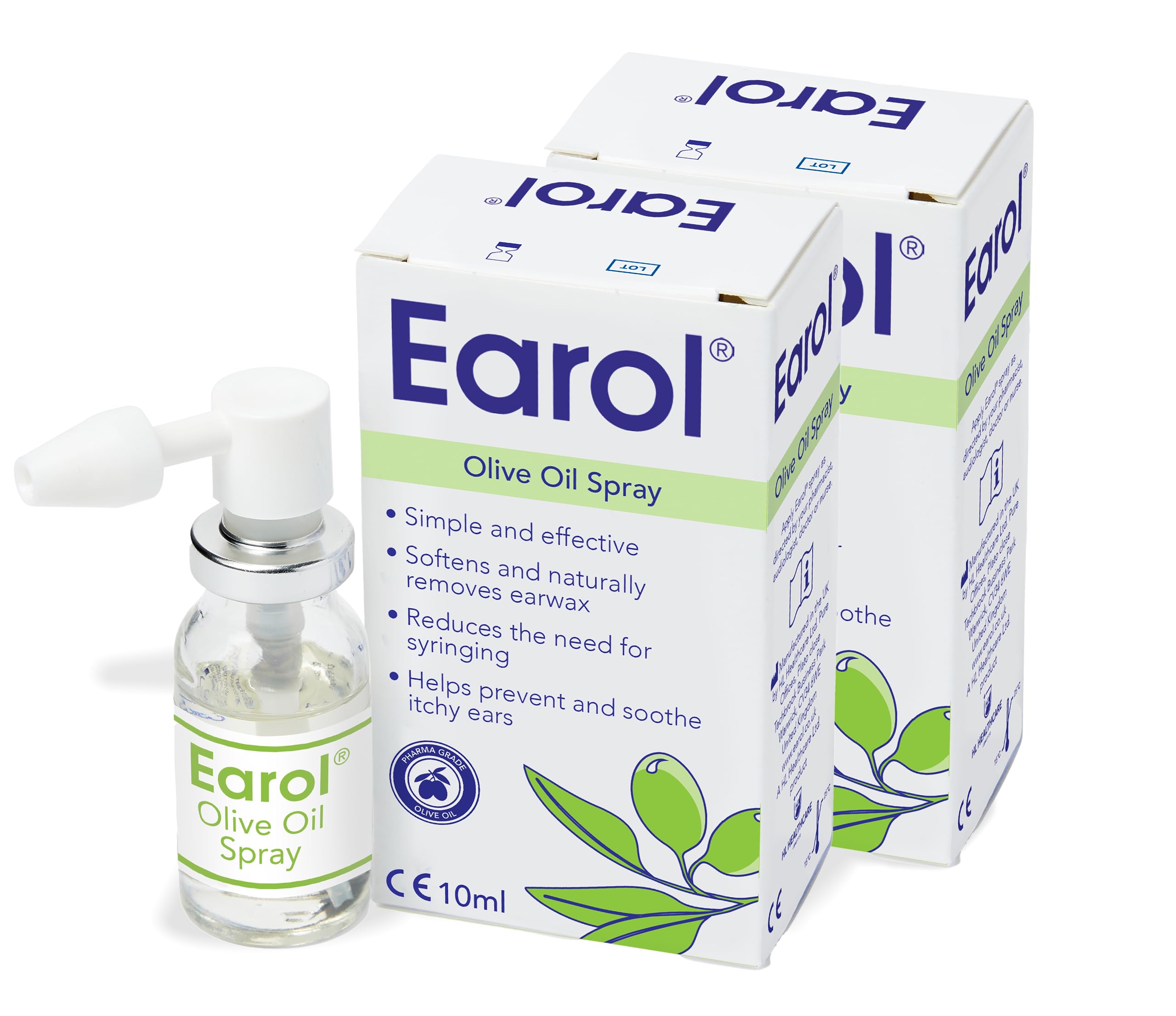 Earol Olive Oil Ear Wax Removal Spray, Clinically Proven, Reduces Need for Syringing, Metered Dose, 2 Pack of 10ml Oil Spray Bottle