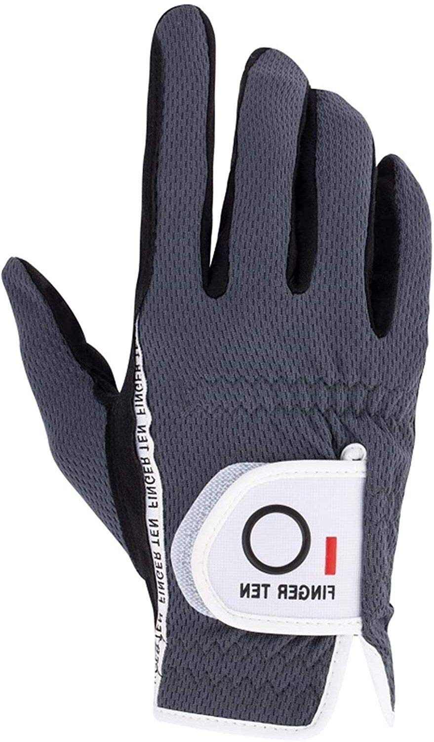 FINGER TEN Golf Gloves Men Left Hand Rain Grip Weathersof Value Pack, Mens Golf Glove Wear Resistant Non Slip Flexible Durable (Grey-1 Pack, M-Worn on Right Hand)