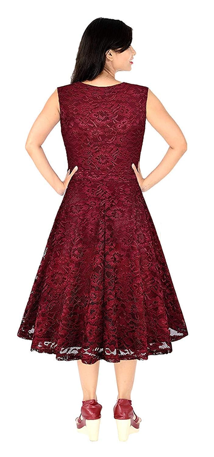 s k fashion women's crepe skater dress (maroon_frock_free size)