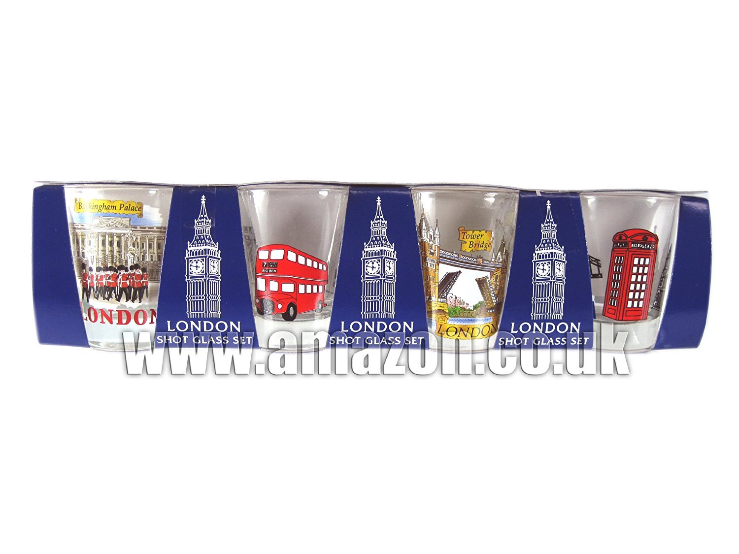 Shot Glasses with Round Gold Rim - London Scene and Polular Icons Printed Shot Glass Set, London Collectable Souvenir