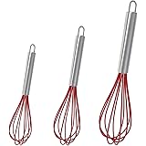 MJIYA Silicone Whisk, Stainless Steel & Silicone Non-Stick Coating Hand Egg Mixer, Balloon Egg Beater for Blending, Whisking,