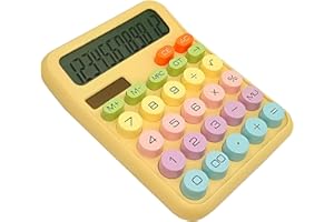 NUOSWEK Cute Colorful Calculator with Dual Power Source, Mechanical Calculator, 12 Digit Large LCD Display, Big Button Desktop Calculator for School, Home&Business Use (Yellow)