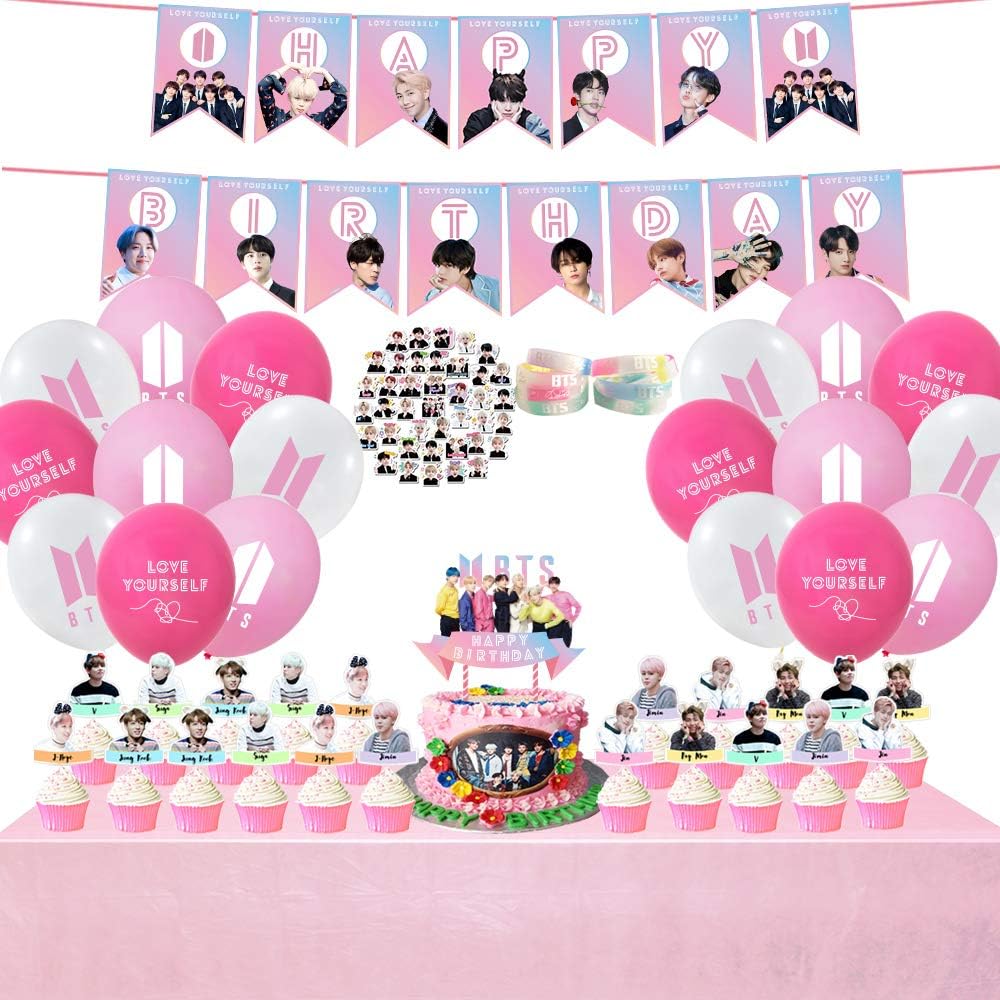BTS Birthday Party Supplies Set with 22 cake topper cupcake toppers, 1
