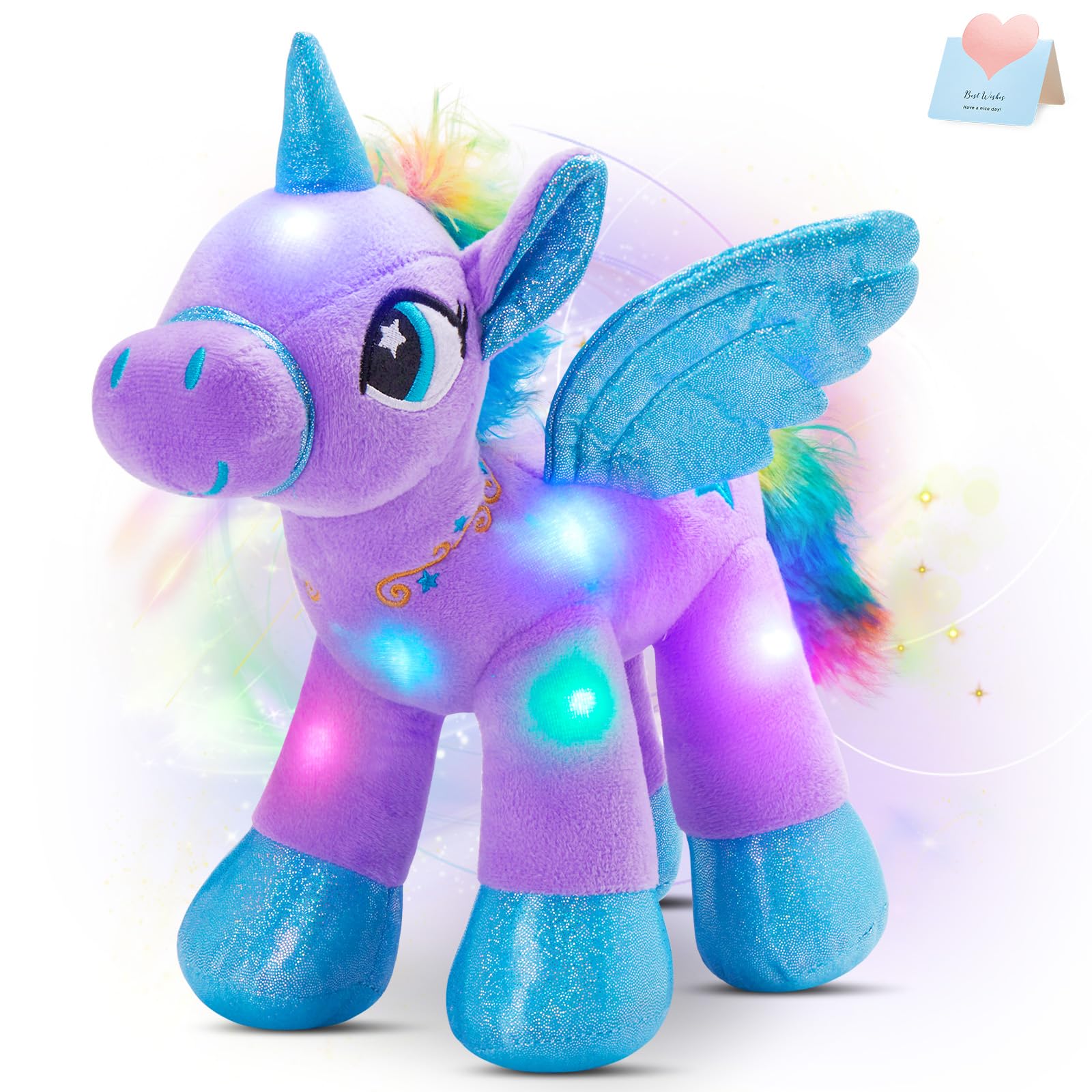 Photo 1 of Houwsbaby 14'' Purple LED Light Up Unicorn Stuffed Animal,Unicorn Plush Toy,Glowing Horse Plush Toy Night Light Glitter Present for Kids Boys Girls Present for Easter Birthday Festival Christmas