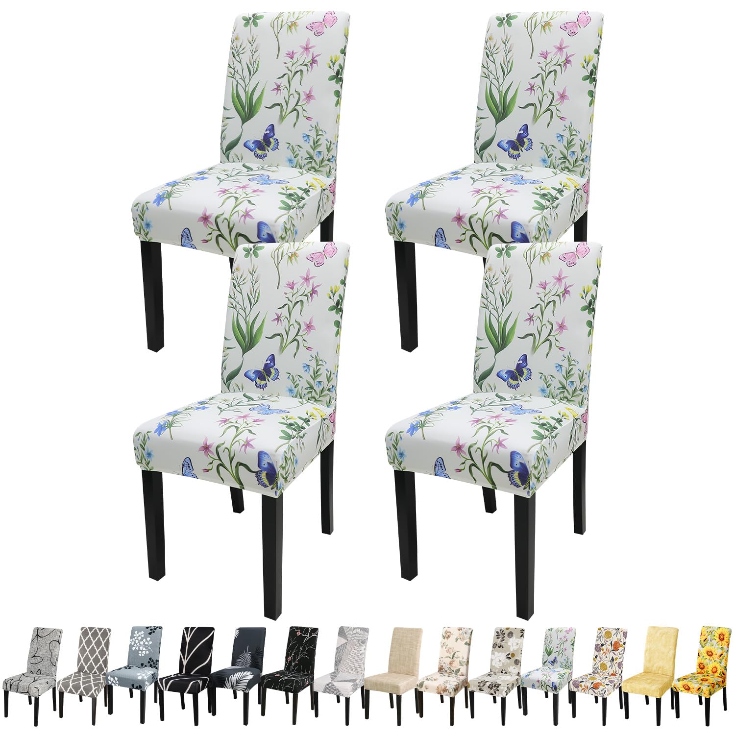 Photo 1 of **MISSING ONE**JQinHome Pattern Chair Covers for Dining Room Set of 4, High Stretch Removable Washable Parsons Chair Slipcover for Home Party Hotel Wedding Ceremony (Flowering Butterflies,


