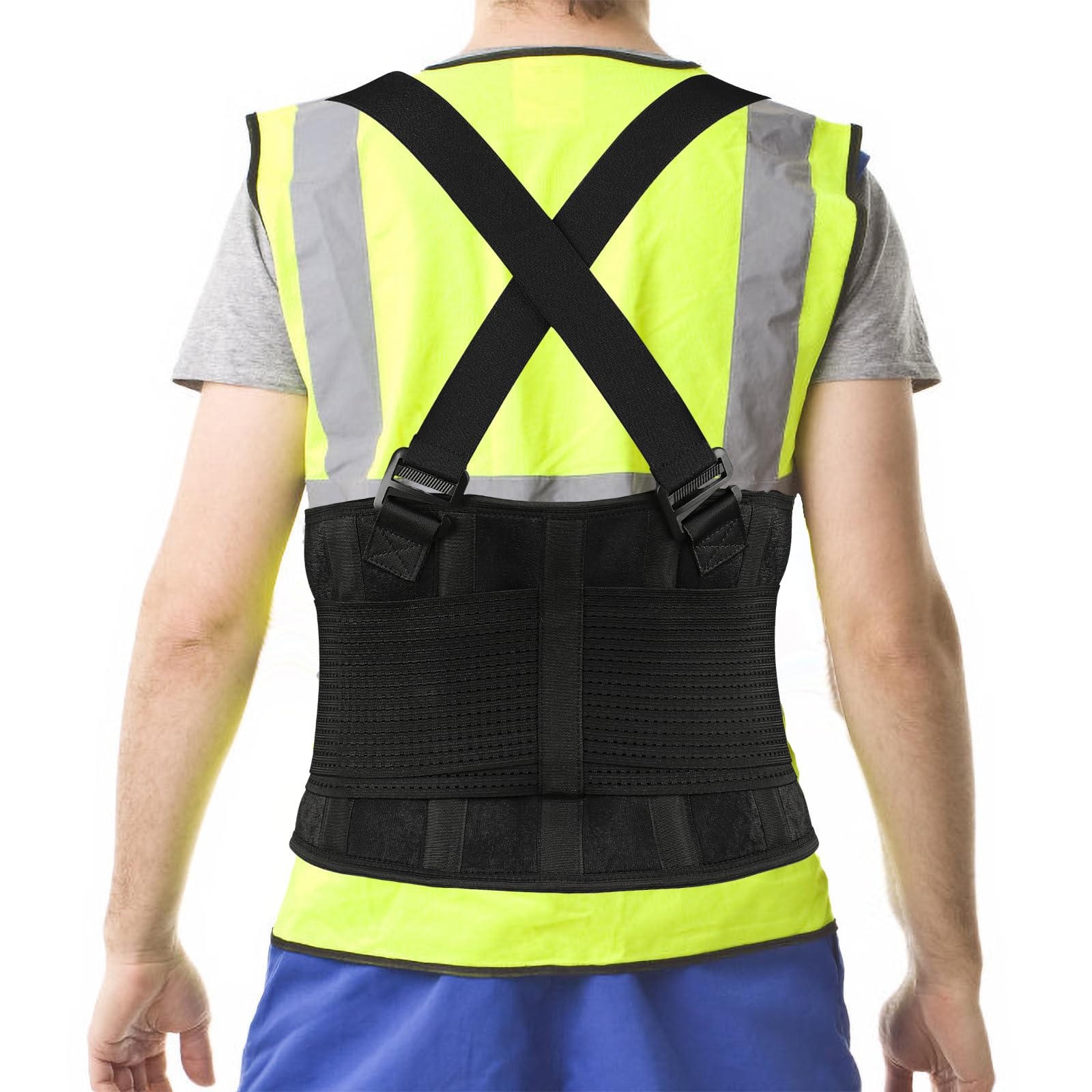 Photo 1 of TEKOMVO Work Back Brace - Back Support Belt for Lower Back Pain Relief, Heavy Lifting, Herniated Discs - Industrial Back Brace for Work With Shoulder Straps Fits Men and Women 3XL/4XL(45"-53")