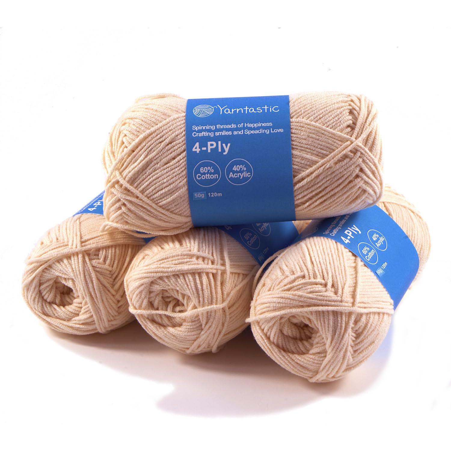 Yarntastic 50g x 4 Balls in a Pack, 4 Ply Yarn, 16 Wraps per inch (About 2.5cm), 60% Cotton 40% Acrylic Blended, 43 Colour Choices; for Knitting, Crochet, Amigurumi, Baby Blanket, Clothing and Others