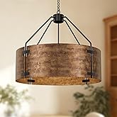 Espird Farmhouse Drum Chandelier, 4-Light, 22in Pendant Light Fixture with Chain, Kitchen Island Pendant Over Table, Rustic I