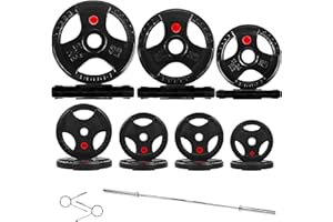 Fitvids Olympic 2-Inch Cast Iron Barbell Set, Including 300 LBS Weight Plates and 7FT Barbell Set, Multiple Packages