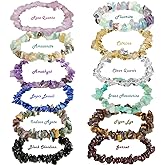KRYOSAUR Natural Healing Crystal Bracelet Set, 12 Pack Multicolor Gemstone Energy Bracelets with Amethyst, Rose Quartz, Tiger Eye, Black Obsidian for Meditation, Protection