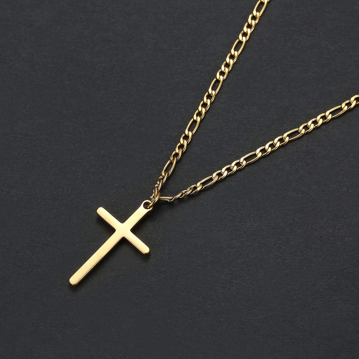 TASBERN 14K Gold Filled Cross Necklace for Men Stainless Steel Polished Plain Cross Pendant Necklace Simple Faith Jewelry Gift for Son Boy 18" | 