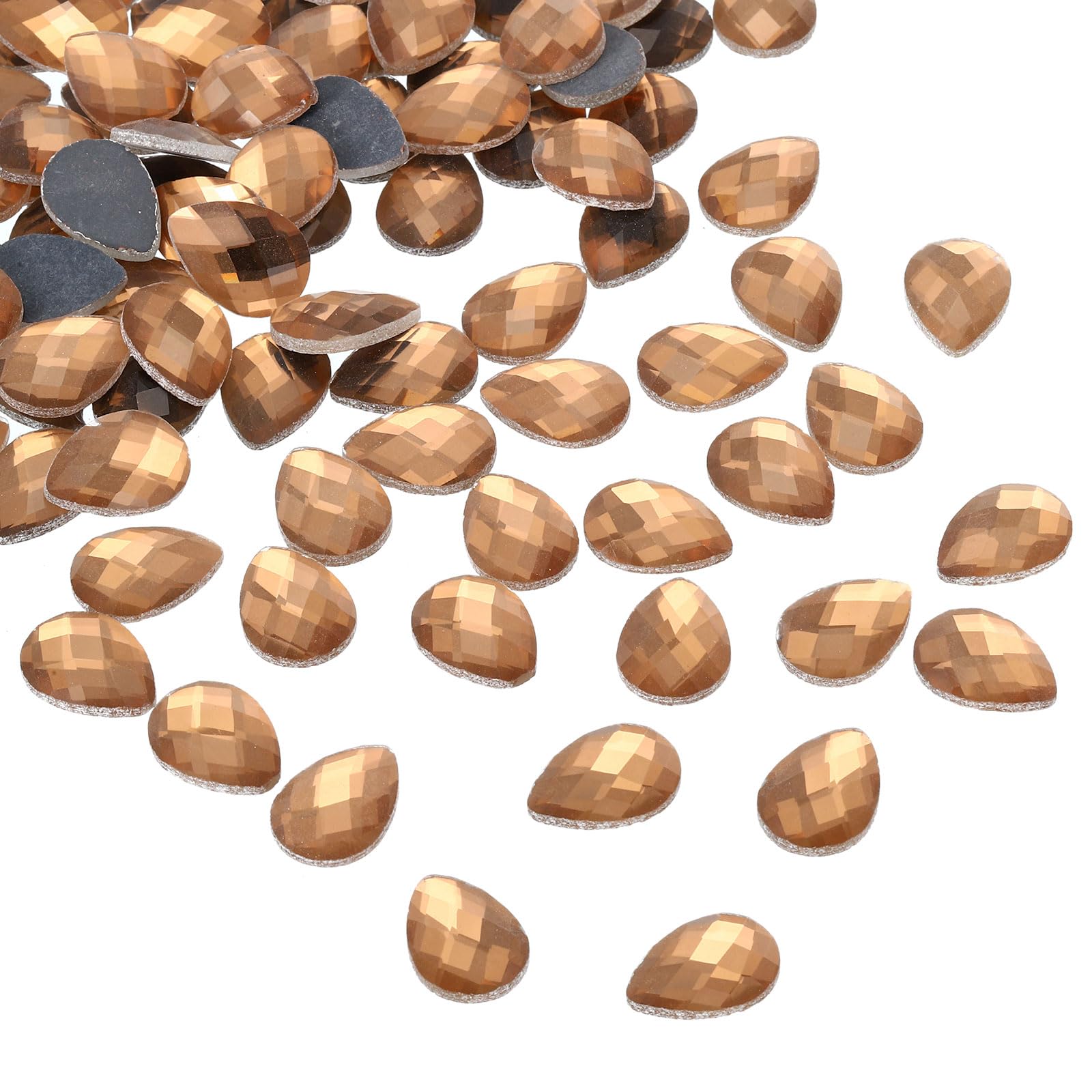 PATIKIL Acrylic Teardrop Gems, 50 Pcs 18x13mm Flat Back Teardrop Rhinestones Plastic Gems for Jewelry Making DIY Craft, Brown