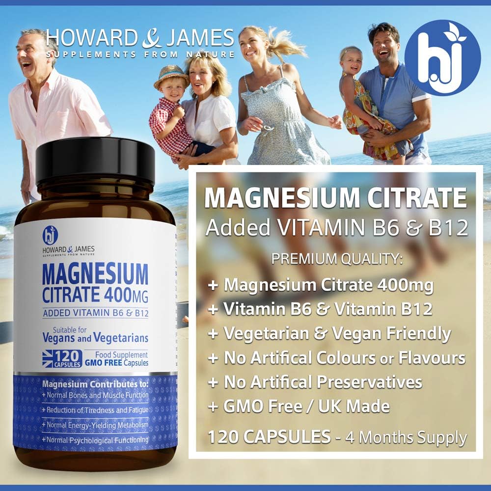 Magnesium Citrate 400mg Plus Vitamin B6 & B12 x120 Capsules by Howard & James, 120 count (Pack of 1) - Image 4