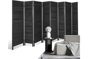 Babion 8 Panel Room Dividers, Wood Room Divider 5.6Ft,Portable Room Dividers and Folding Privacy Screens, Indoor Decorative Room Partition for Home Office Bedroom, No Installation Required-Pure Black