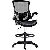 BestOffice Drafting Chair Ergonomic Tall Office Chair Standing Desk Chair with Flip Up Arms Foot Rest Back Support Adjustable Height Mesh Drafting Stool, Black